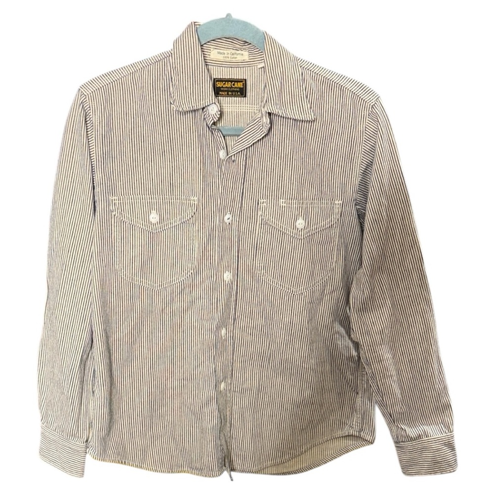 Sugar Cane Made in USA Railroad Stripe Denim Work Shirt Size Medium